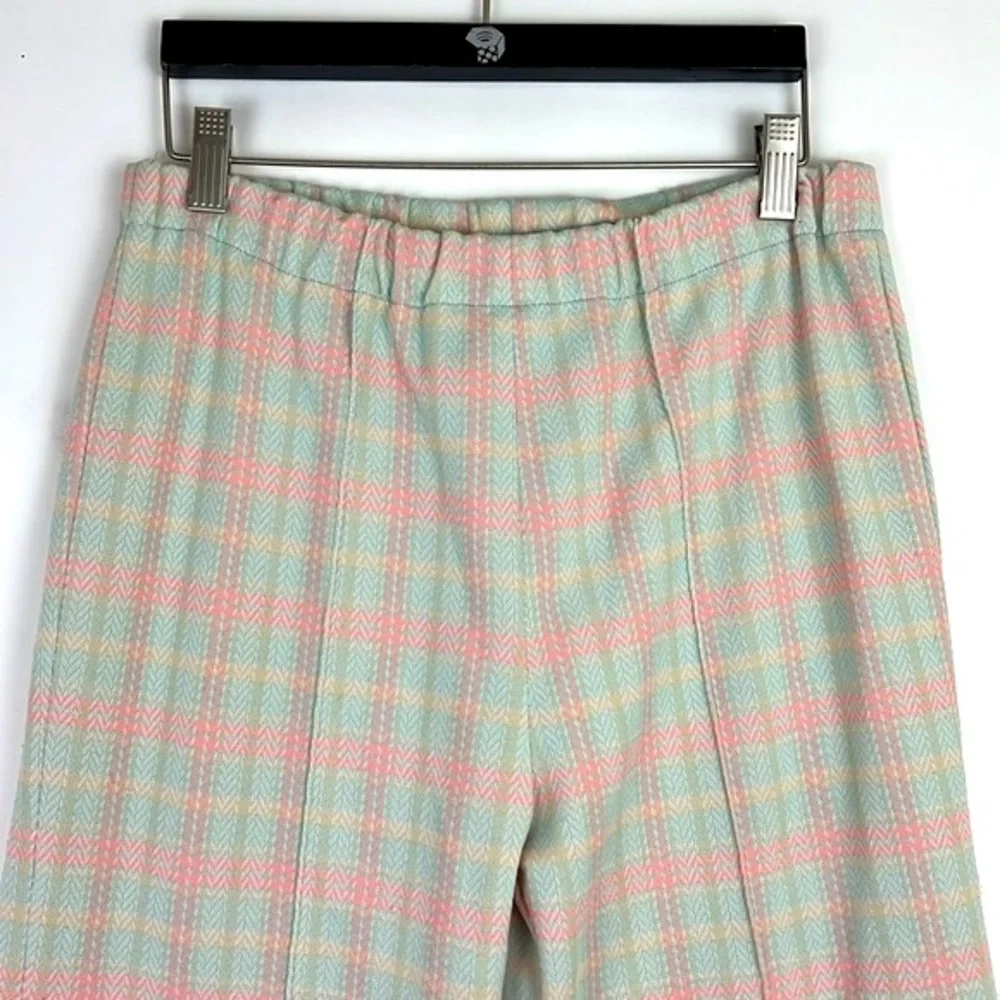 Retro vintage handmade Plaid Polyester Bell-Bottoms pin tuck legs XS-S - Picture 7 of 7